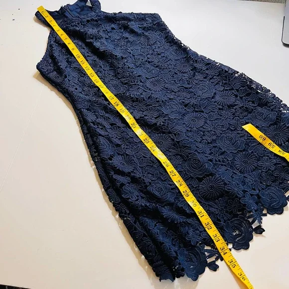 Lulus Lace Dress Size Large Love Poem Sheath High Neck  Sleeveless Navy - Picture 10 of 12